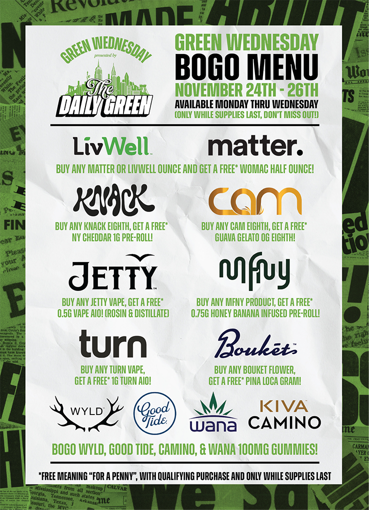 Green Wednesday 2025 The Daily Green cannabis dispensary near me dispensary times square new york city nyc manhattan midtown cannabis near me manhattan cannabis weed dispensary manhattan weed in midtown