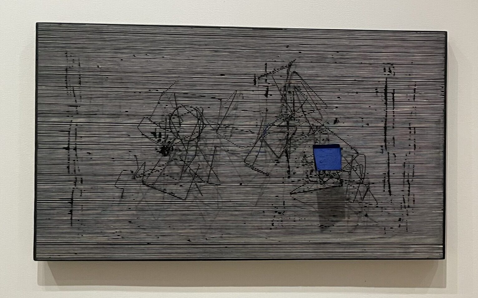 Jesús Rafael Soto Venezuea (on display at the MoMa) 1923-2005 Displacement of a Luminous Element 1954 Vinyl on plexigiass and tempera on board and wood Gift of Patricia Pheipa de Caneros thrugh the Latin American and Cariblian Fund in honor of Susana and Ricando Steinbruch. 2016